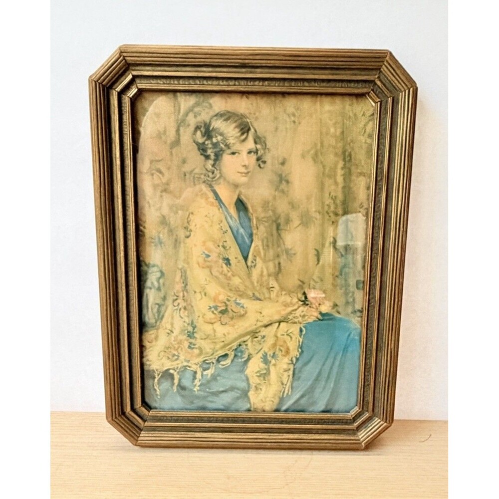 1920s "Alice Blue Gown" Arther Garrett Lithograph Framed  Art Deco Wall Decor